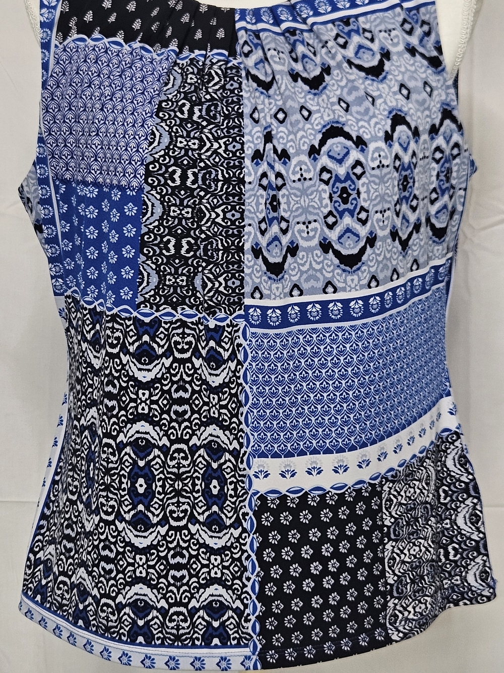 Calvin Klein Blue and Black Patchwork Print Top - Picture 2 of 9